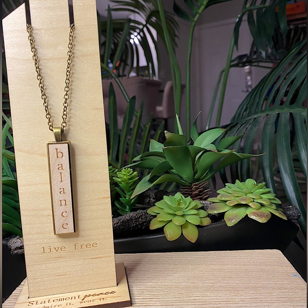 HANDMADE Necklace Artisan BALANCE Wood Pendant Statement Organic Eco Friendly